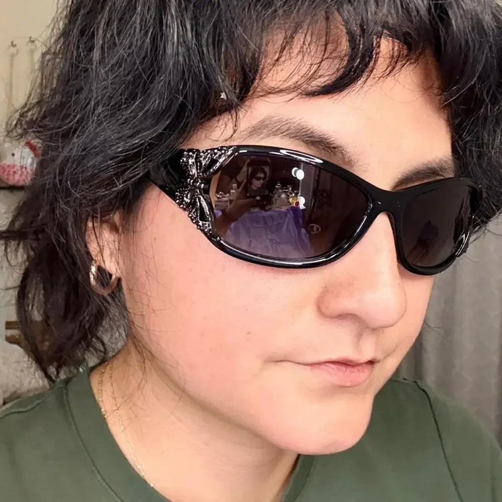 Fairycore black wrap sunglasses with sparkling butterfly whimsygoth dark fairy